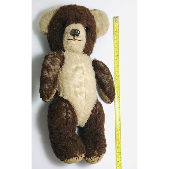 Antique Mohair Bear Two Tone Brown & White Jointed Glass Eyes Claws Tongue Teddy - Picture 11 of 15